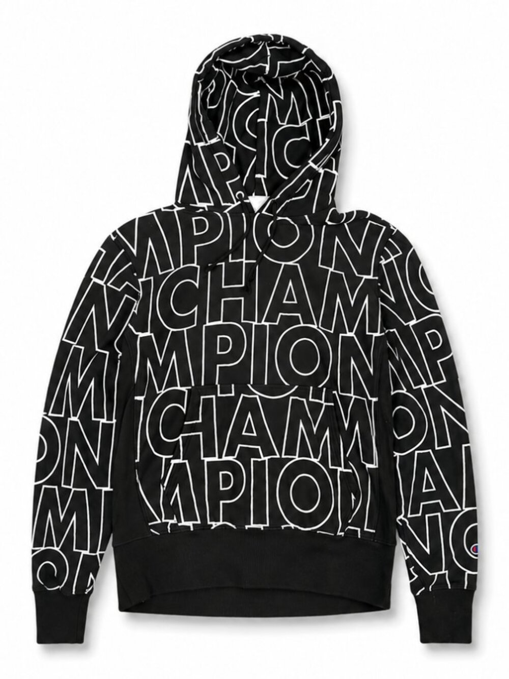 Champion Reverse Weave Hoodie Men’s M Black White All Over Print Pullover EUC